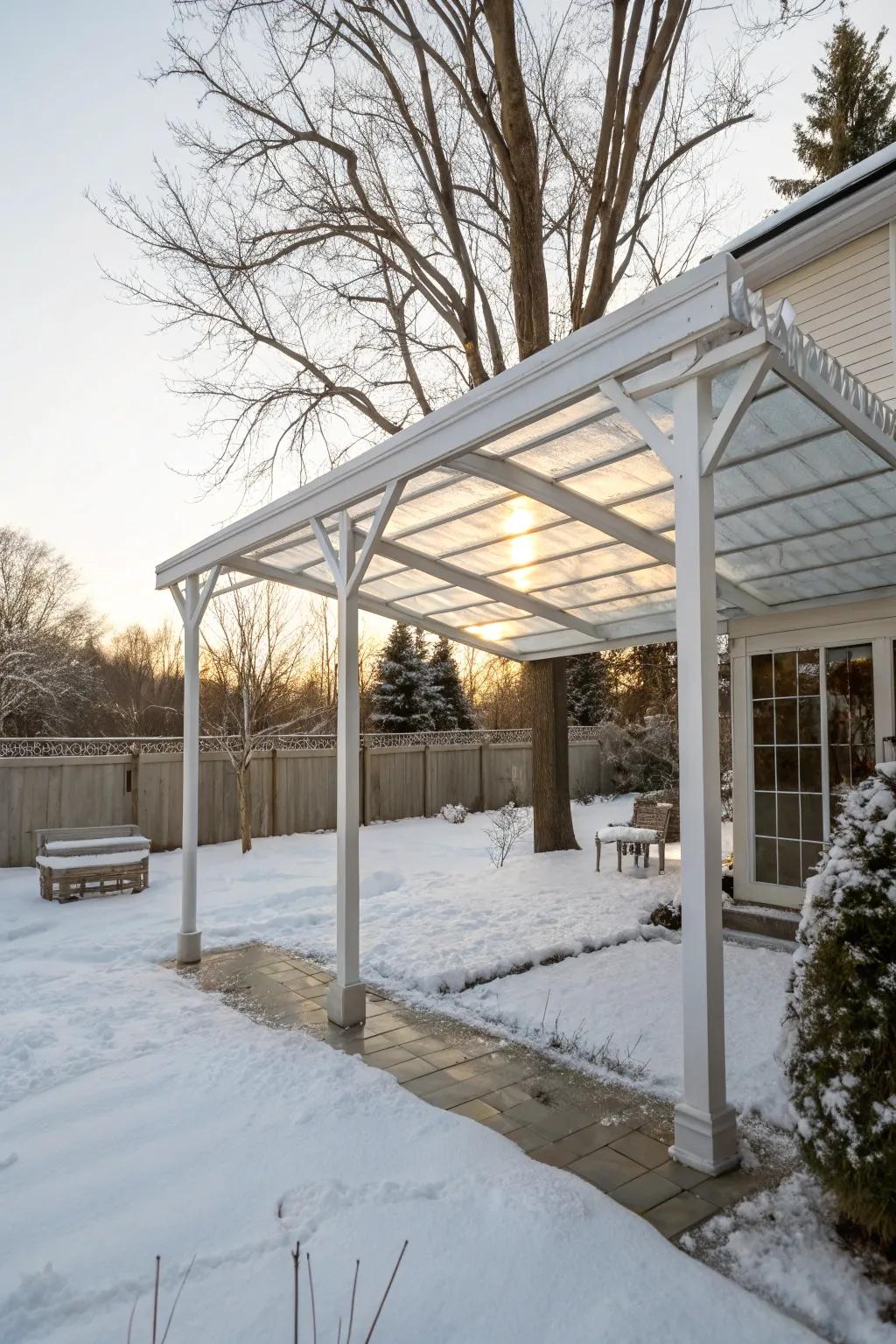 Enjoy your pergola year-round with a clear polycarbonate cover.