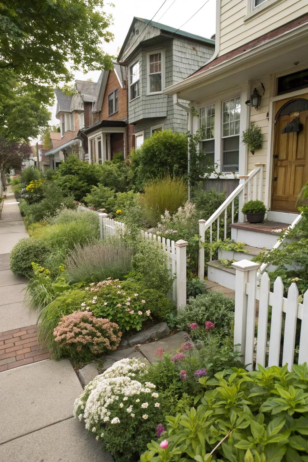 Layered plantings add depth and visual interest.
