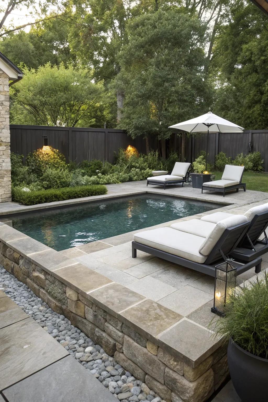 A small pool with stylish stone coping for added elegance.