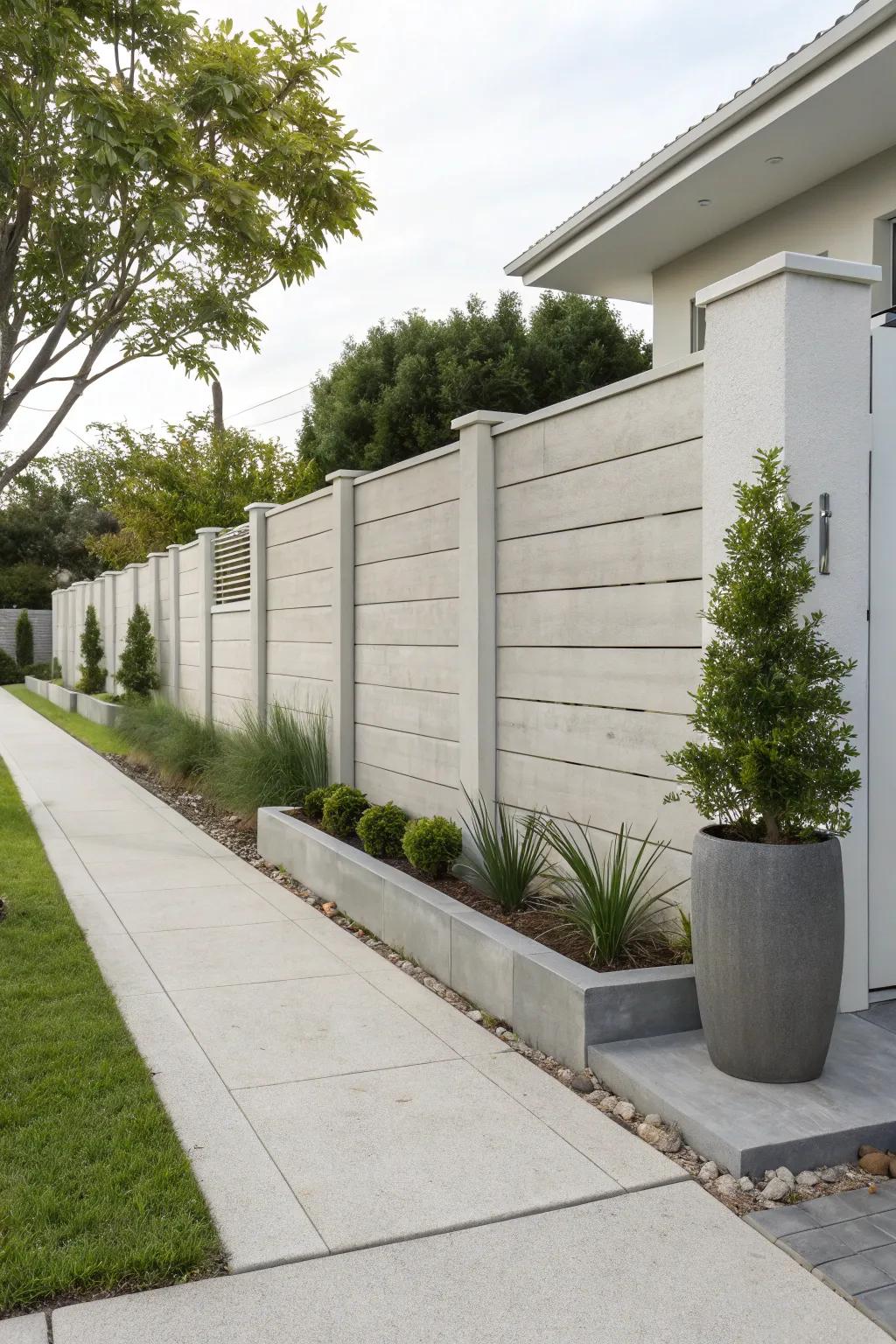 Simplicity at its best with a minimalist concrete fence design.