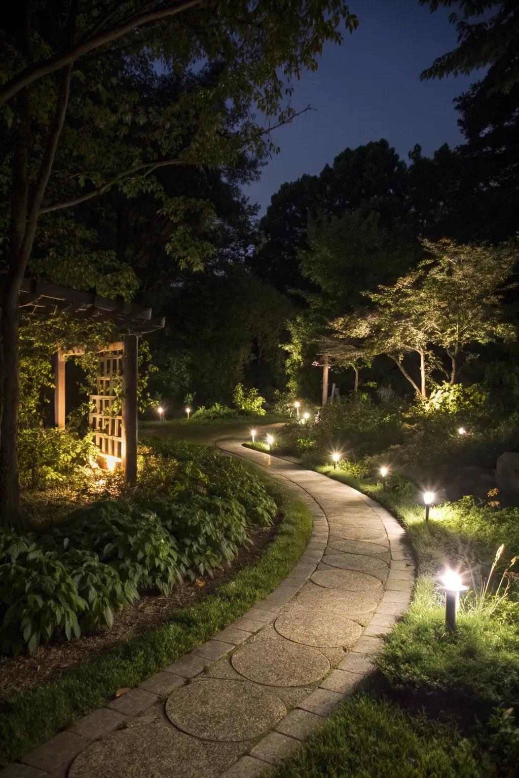 Guide your steps with beautifully lit pathways.