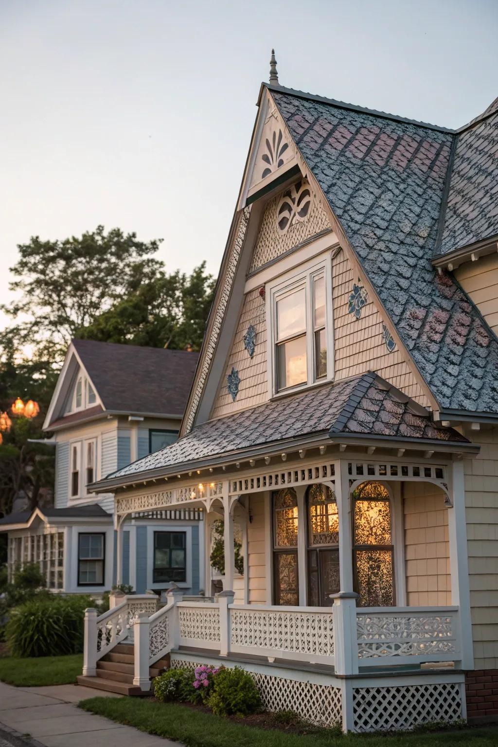 Decorative shingles adding texture and interest to a home exterior.