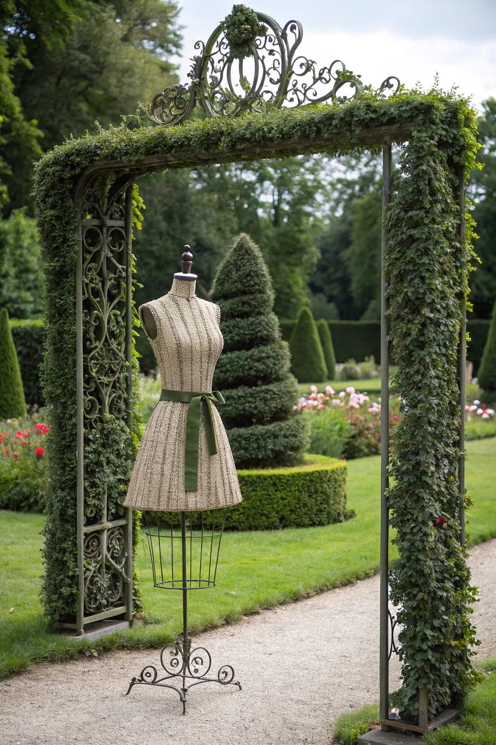 A mannequin transformed into a topiary masterpiece.