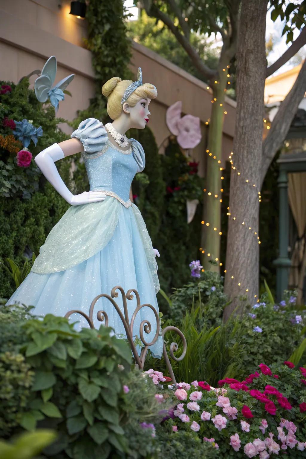 A mannequin brings fairy tales to life in the garden.
