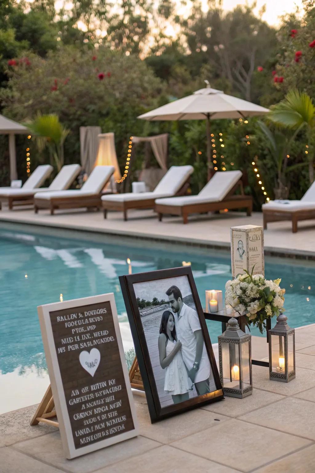 Custom art adding a personal touch to the poolside.