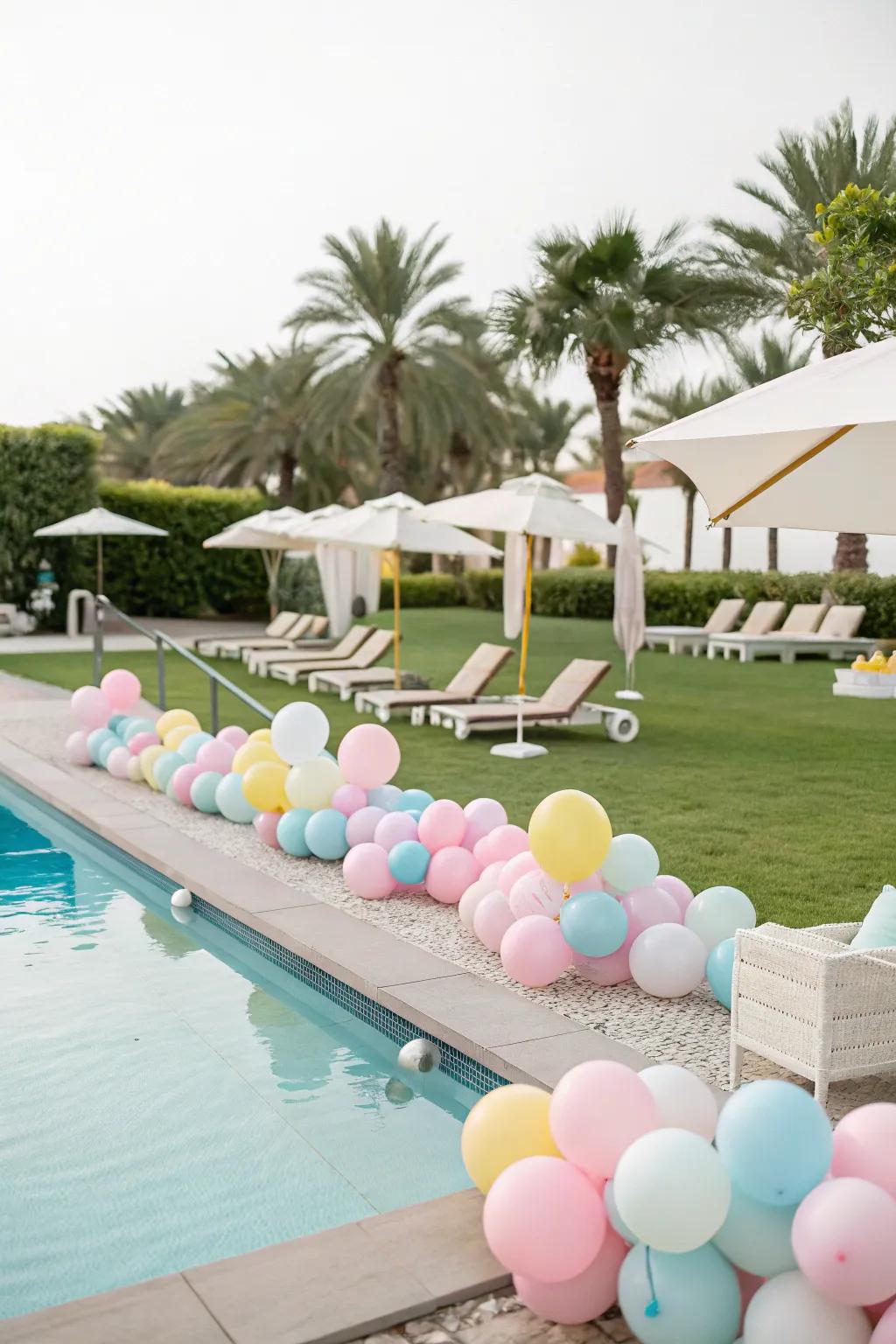 Elegant balloons adding charm to the poolside.