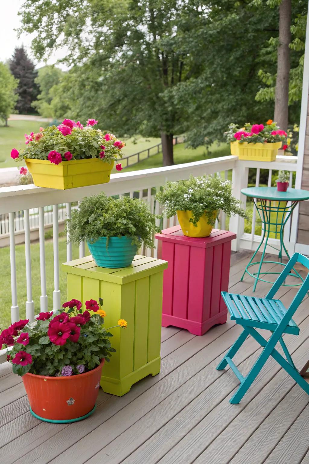 Colorful accents bring life to your deck garden.