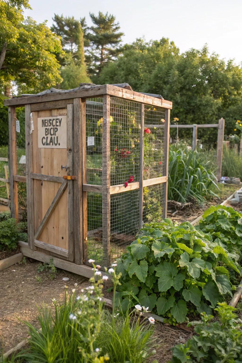 A sustainable crop cage made from recycled materials.