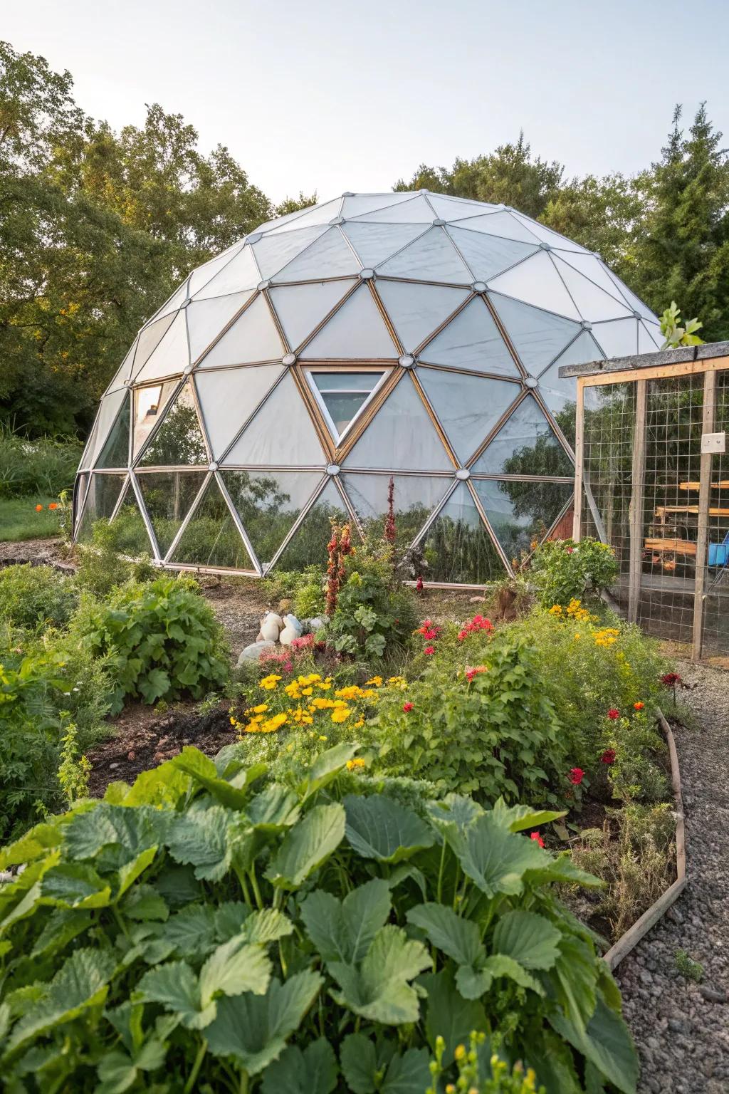 A striking geodesic dome crop cage for futuristic flair.