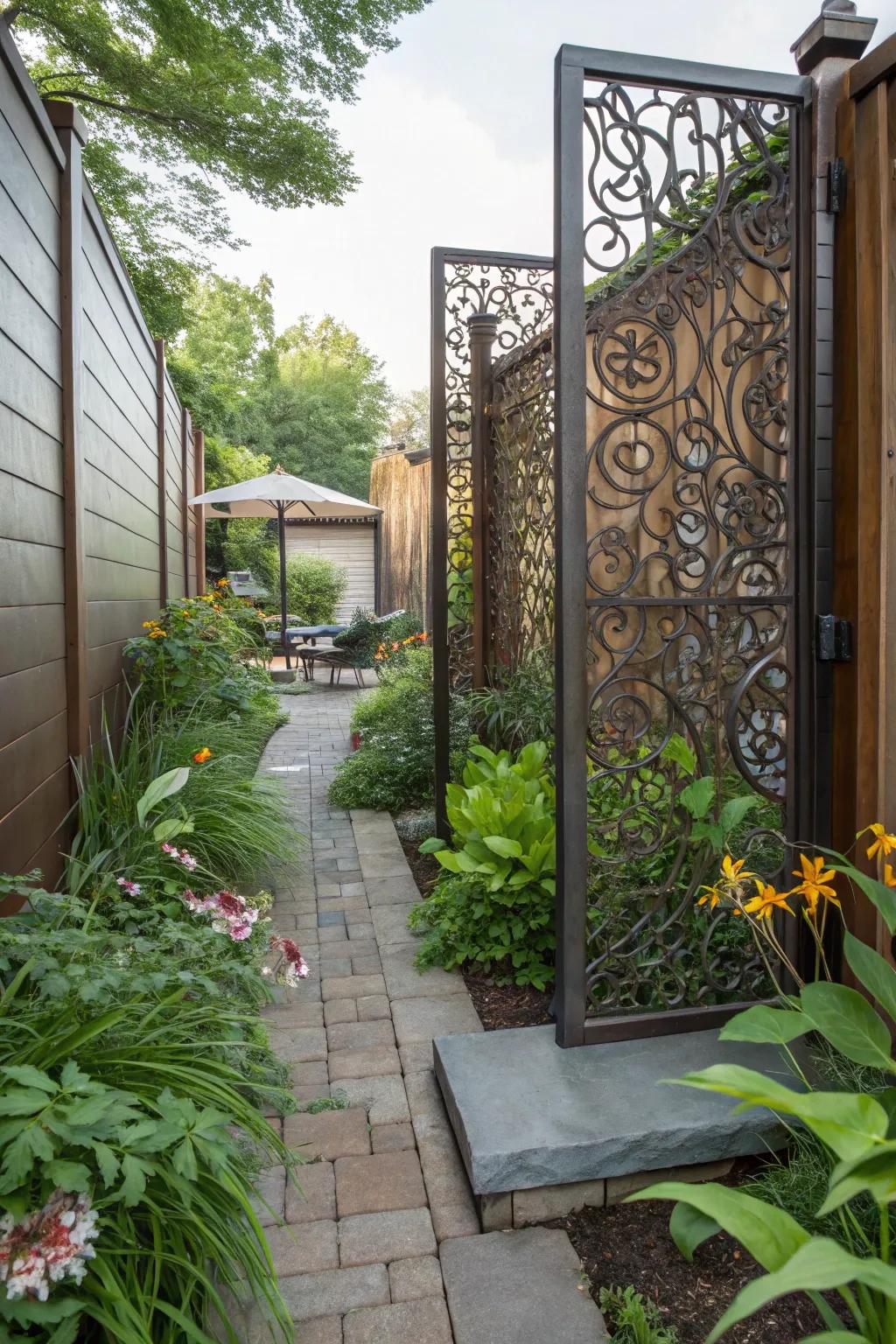 Artful screens offer privacy and aesthetic appeal.