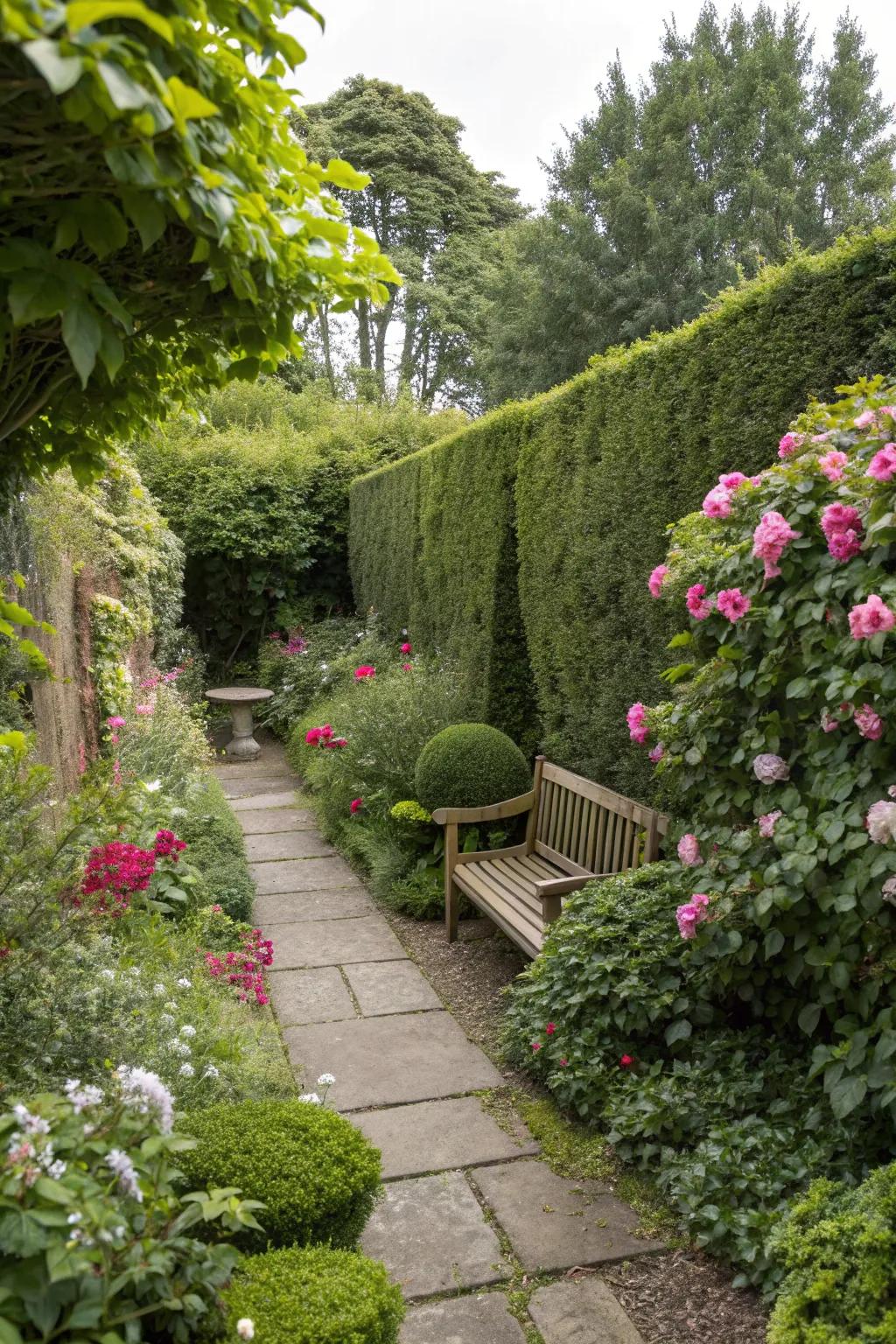 A secret garden nook offers a quiet escape.