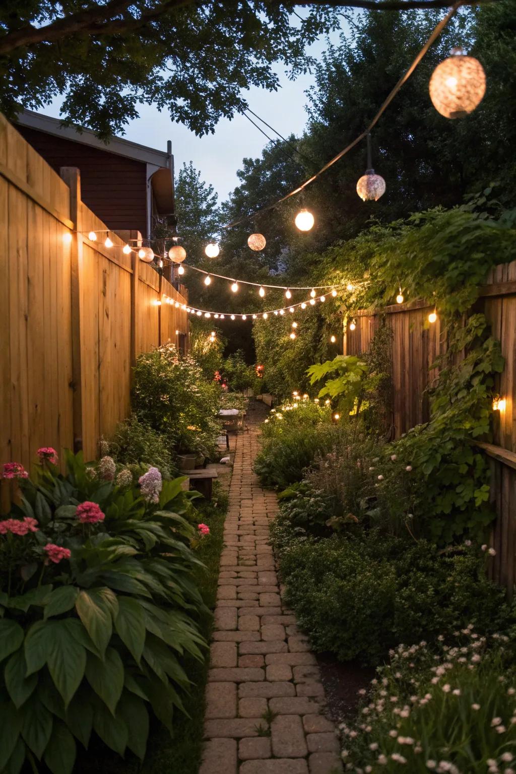 Ambient lighting creates a magical nighttime atmosphere.