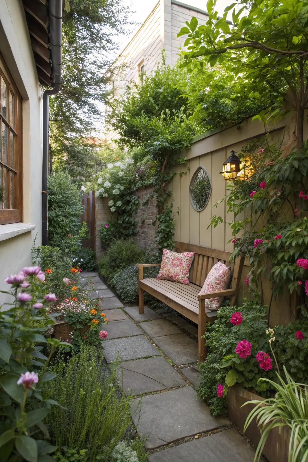 Cozy seating nooks invite you to pause and enjoy your garden.