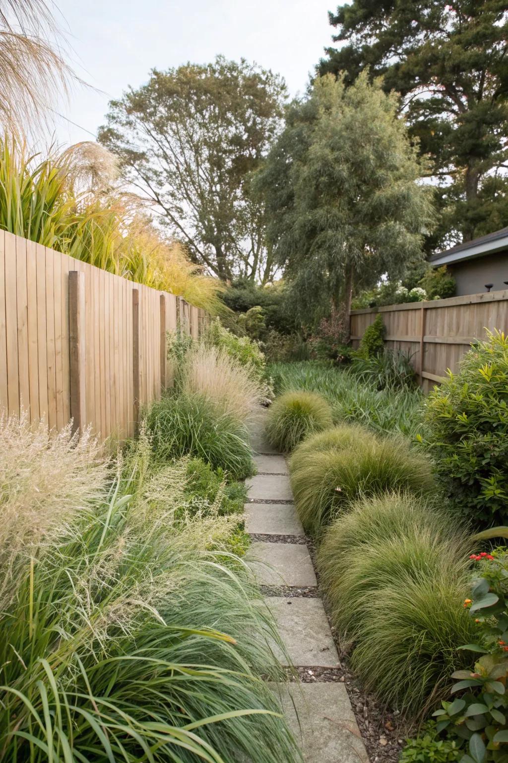 Layering creates visual depth and interest in narrow gardens.