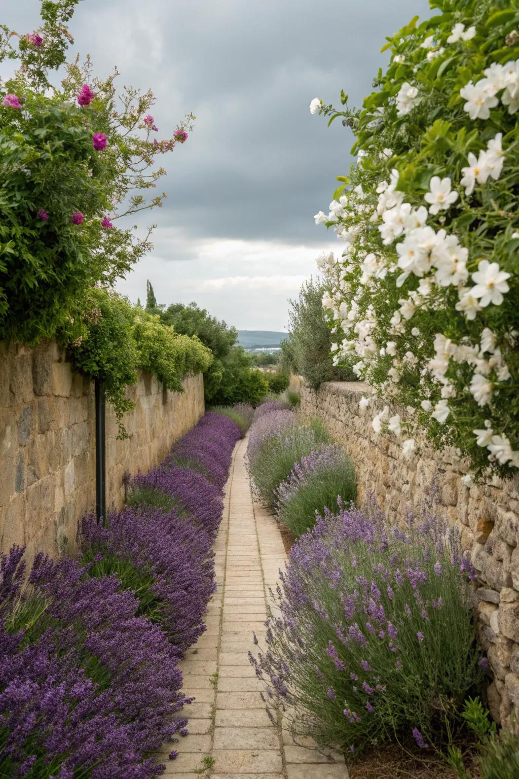 Scented plants add an aromatic layer to the garden.