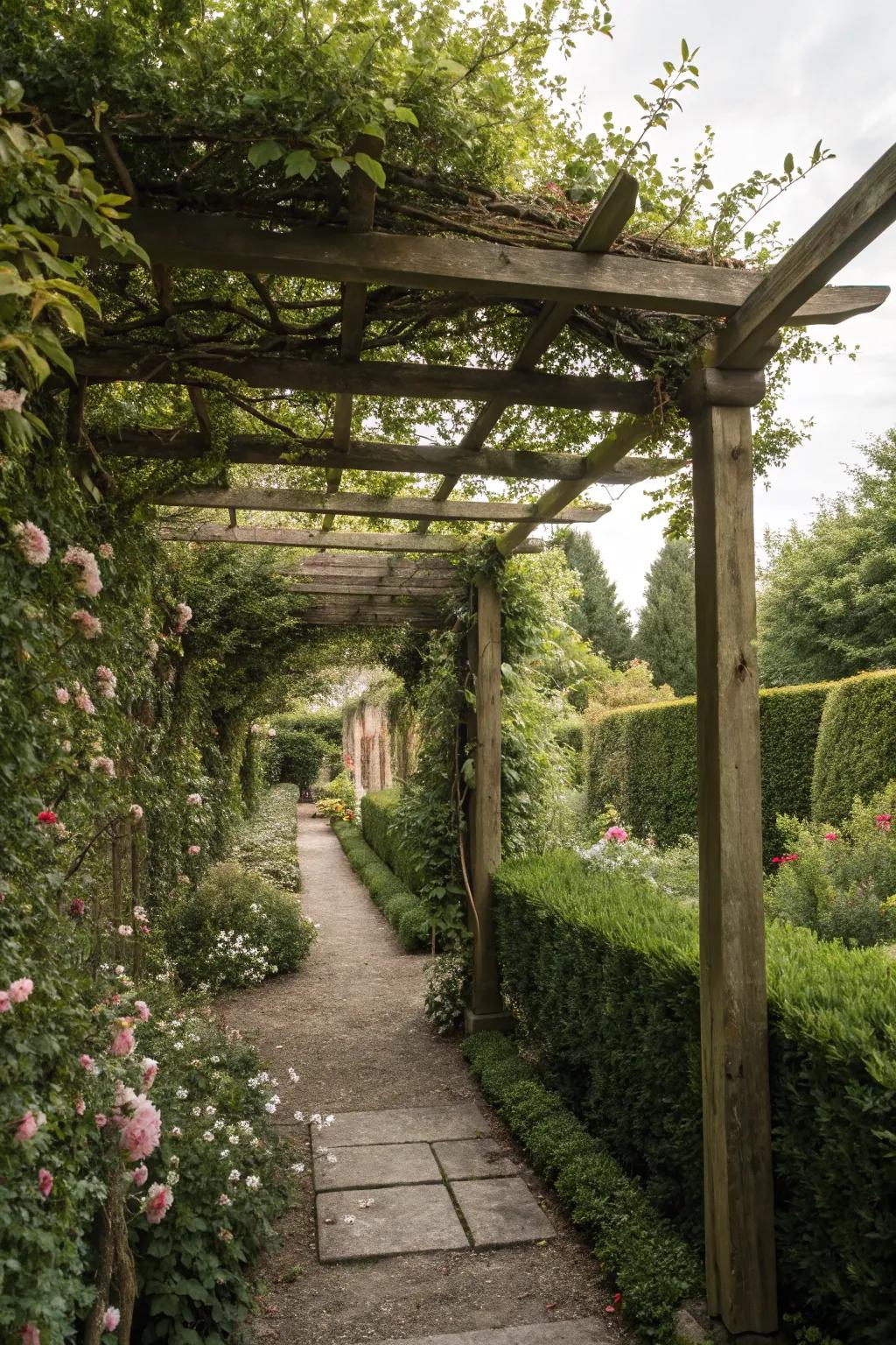 A pergola offers shade and a touch of elegance.