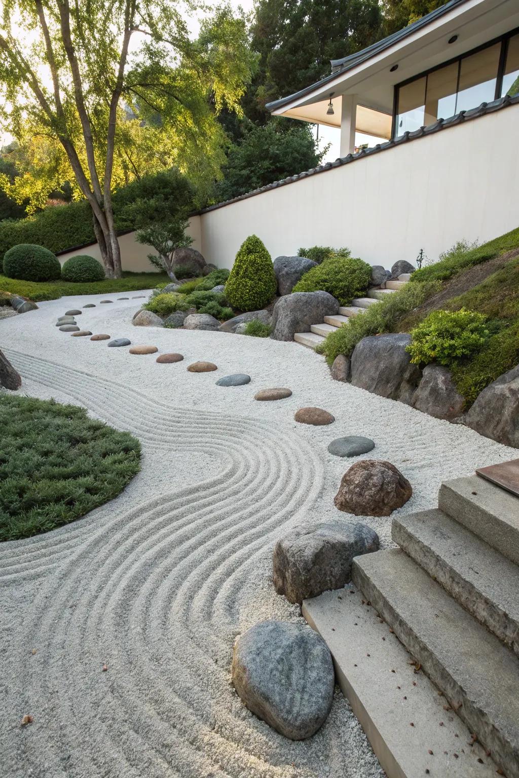 A Zen garden offers a tranquil escape from daily life.