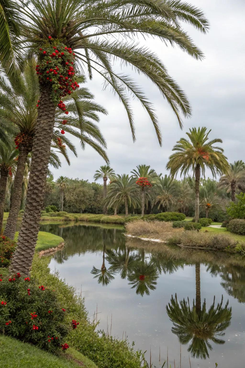 Create a peaceful retreat with waterfront palms.