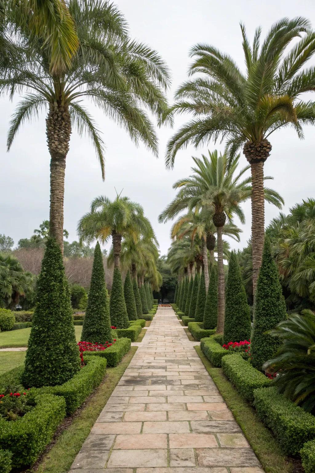 Achieve balance with symmetrical palm planting.