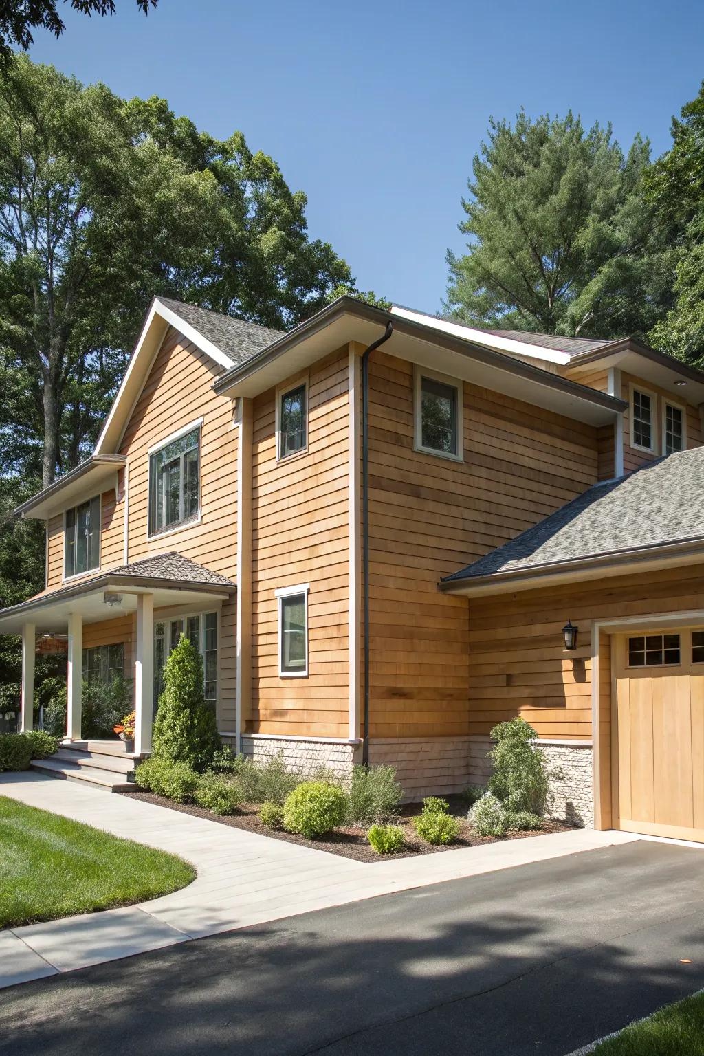 A house with cedar accents that add subtle elegance to its facade.