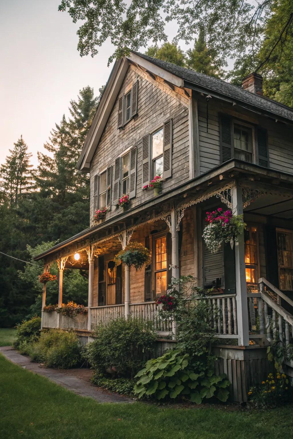 A cedar sided house with charming vintage-inspired details.