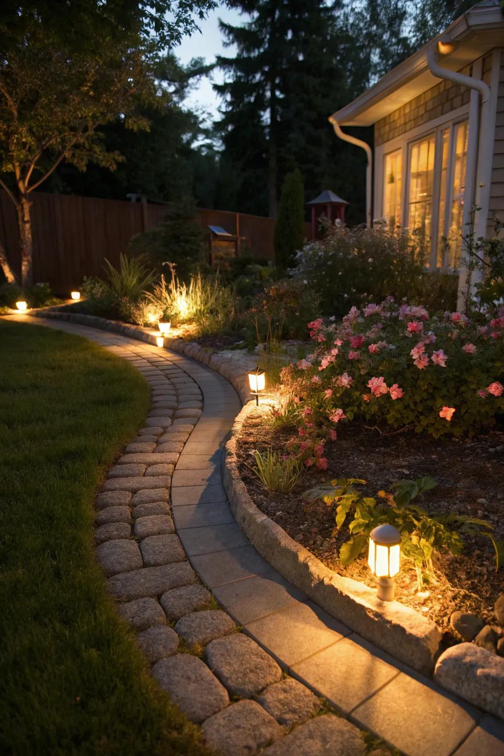 Illuminated curbing adds magic and functionality to your garden at night.