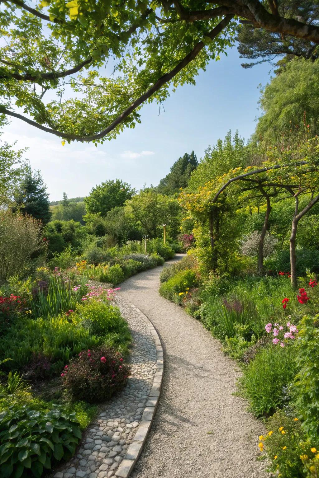 Curbing with gravel paths adds elegance and direction to your garden.