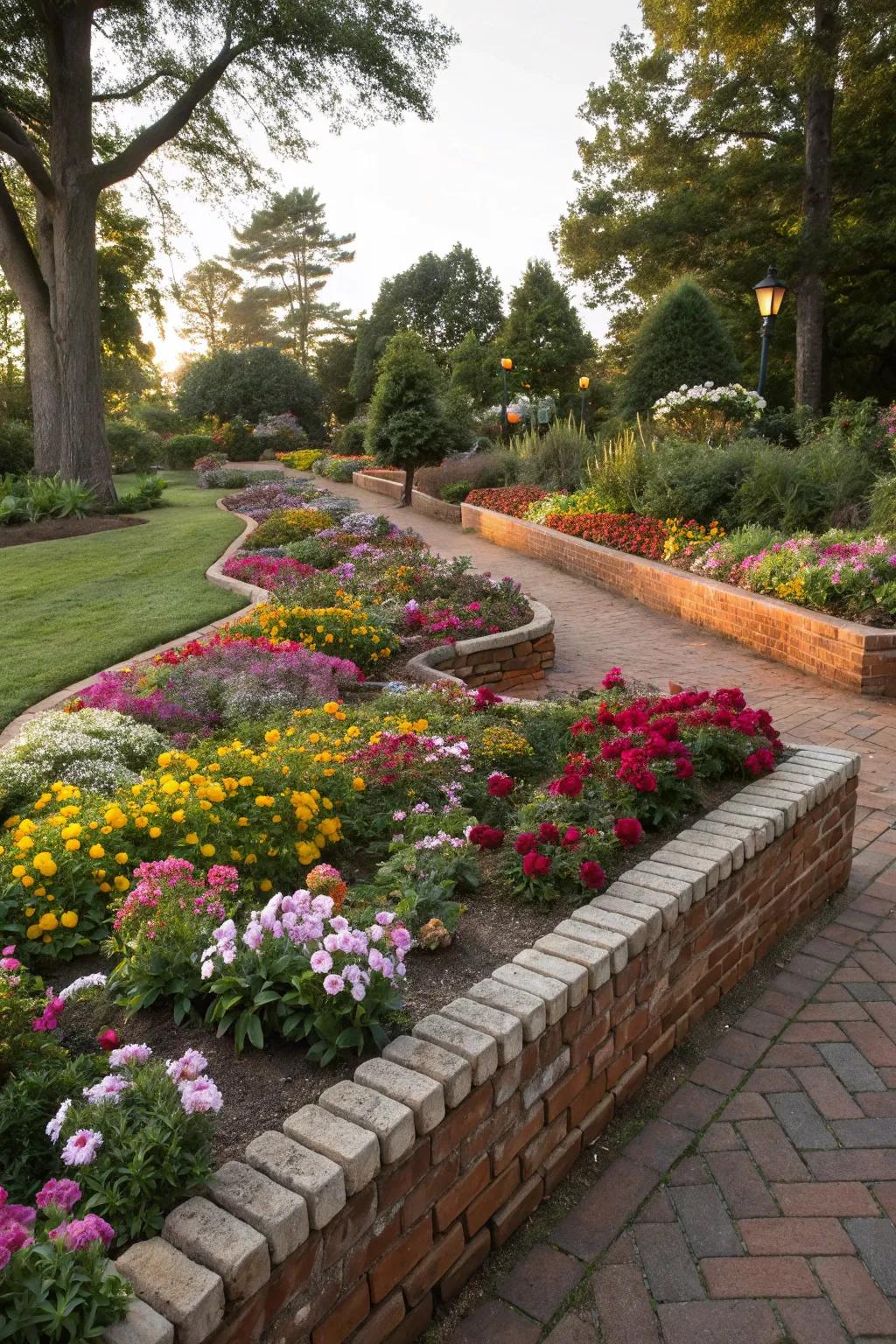 Classic brick borders add warmth and nostalgia to your outdoor space.