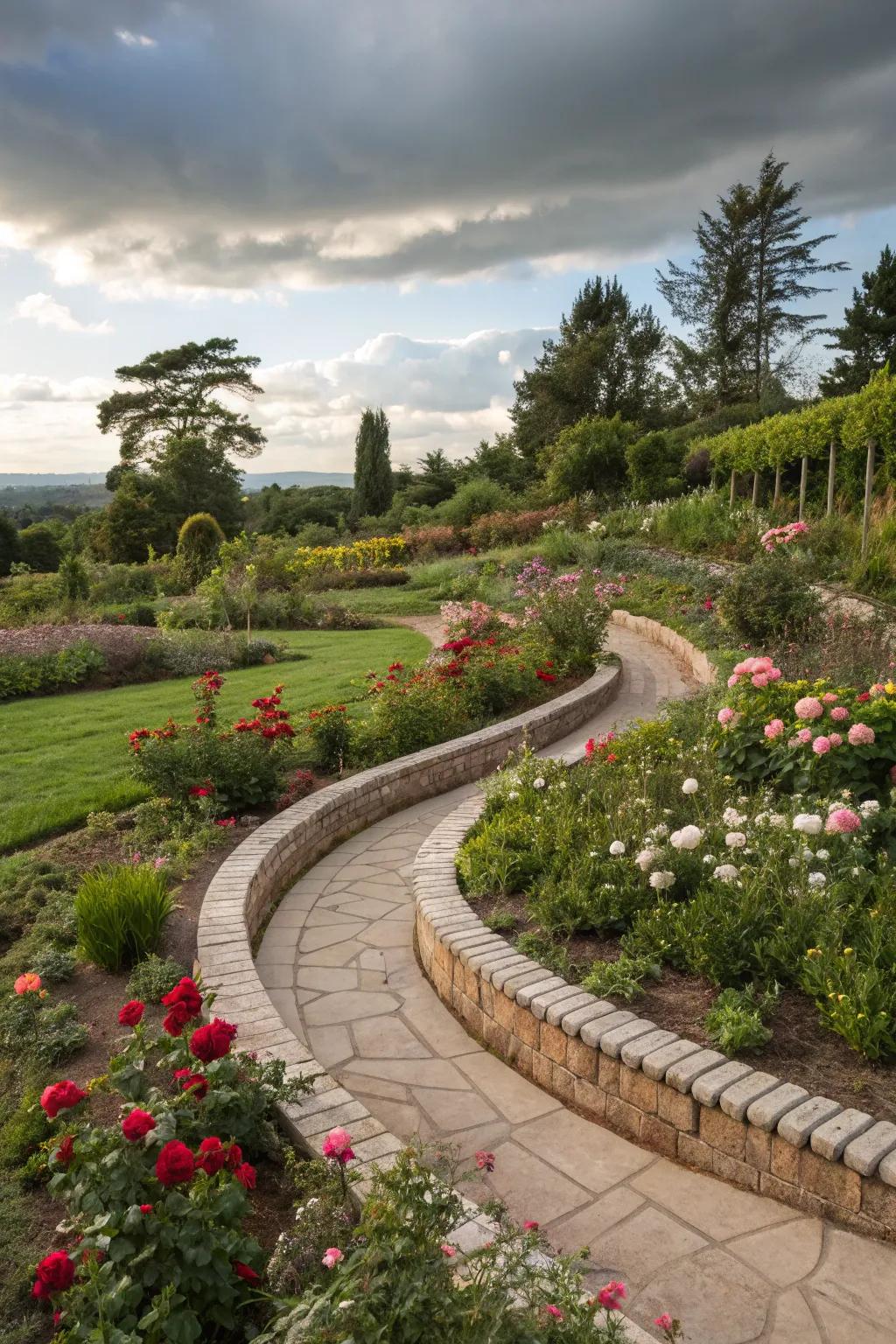 Wavy curbing designs add a playful and artistic touch to your garden.