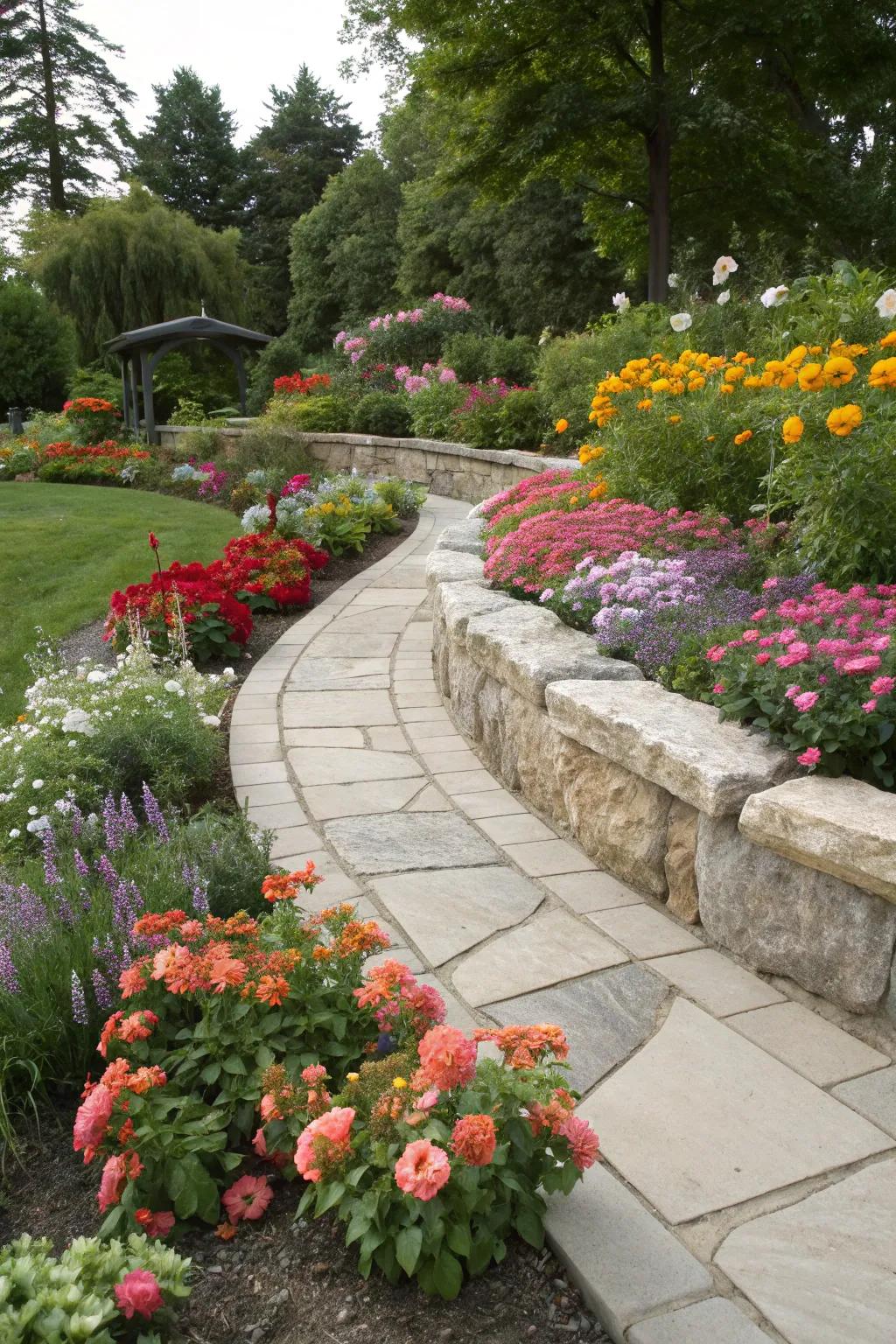 Natural stone curbing adds rustic charm to any garden.