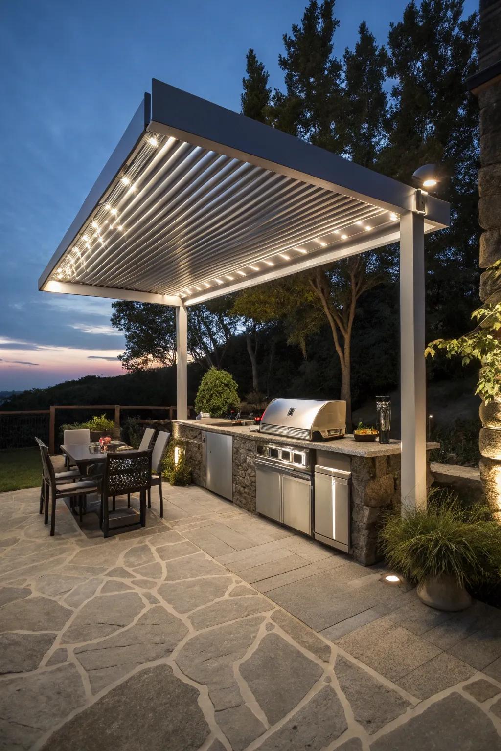 Achieve a contemporary look with a modern minimalist pergola.