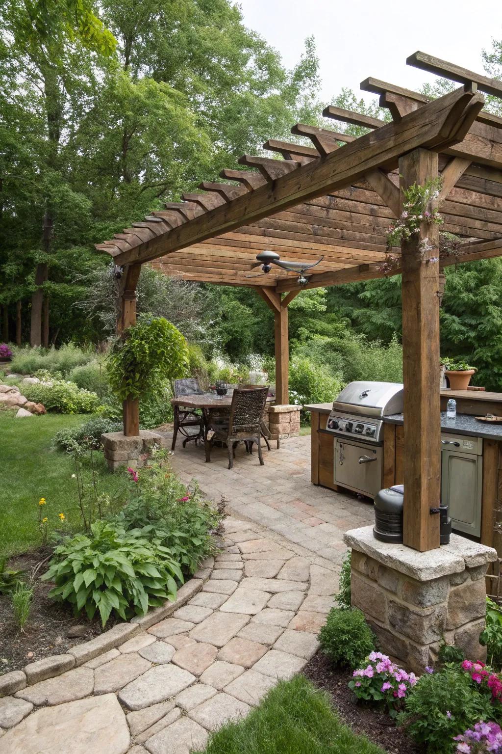 An eco-friendly pergola made from sustainable materials.