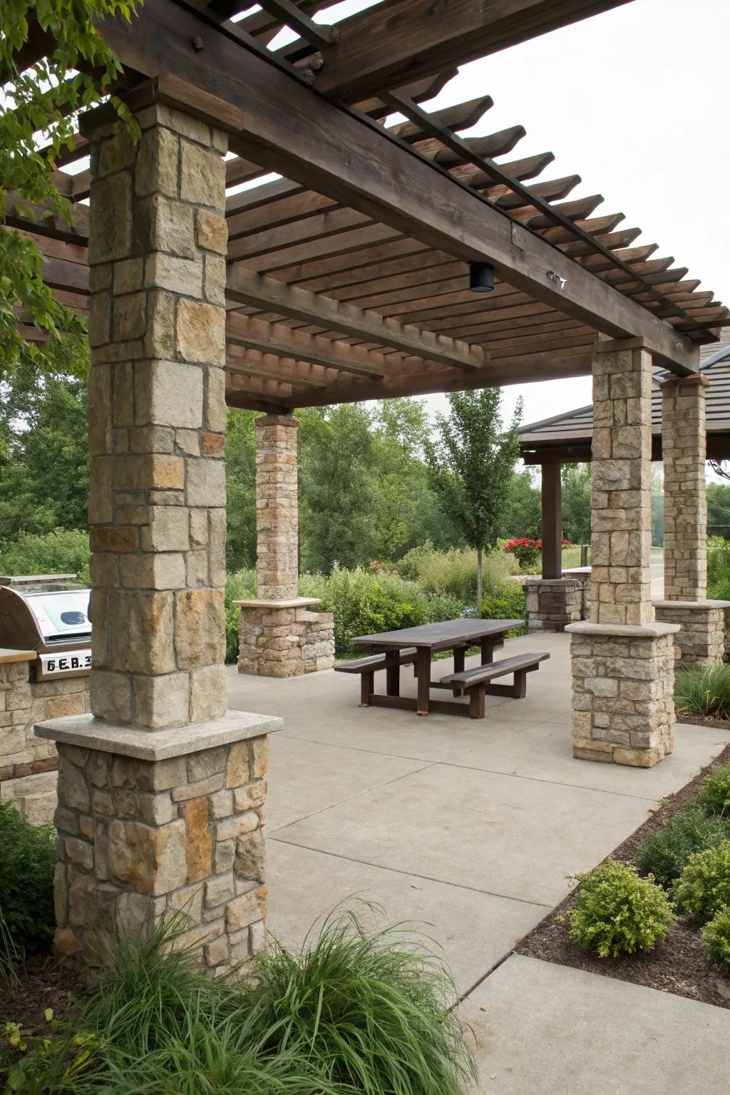 Stone pillars add elegance and durability to your pergola.
