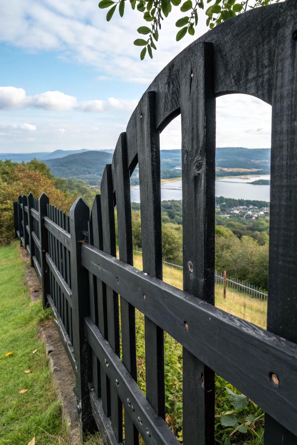 Strategic openings in the fence frame beautiful outdoor views.