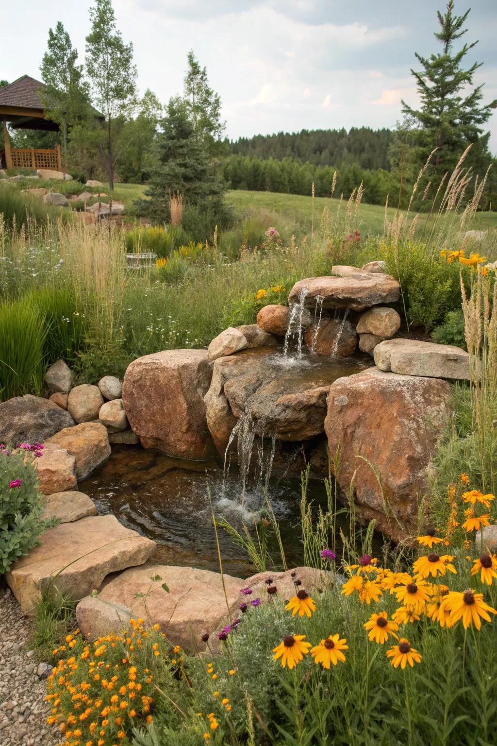 Rustic charm meets natural beauty in this fountain design.
