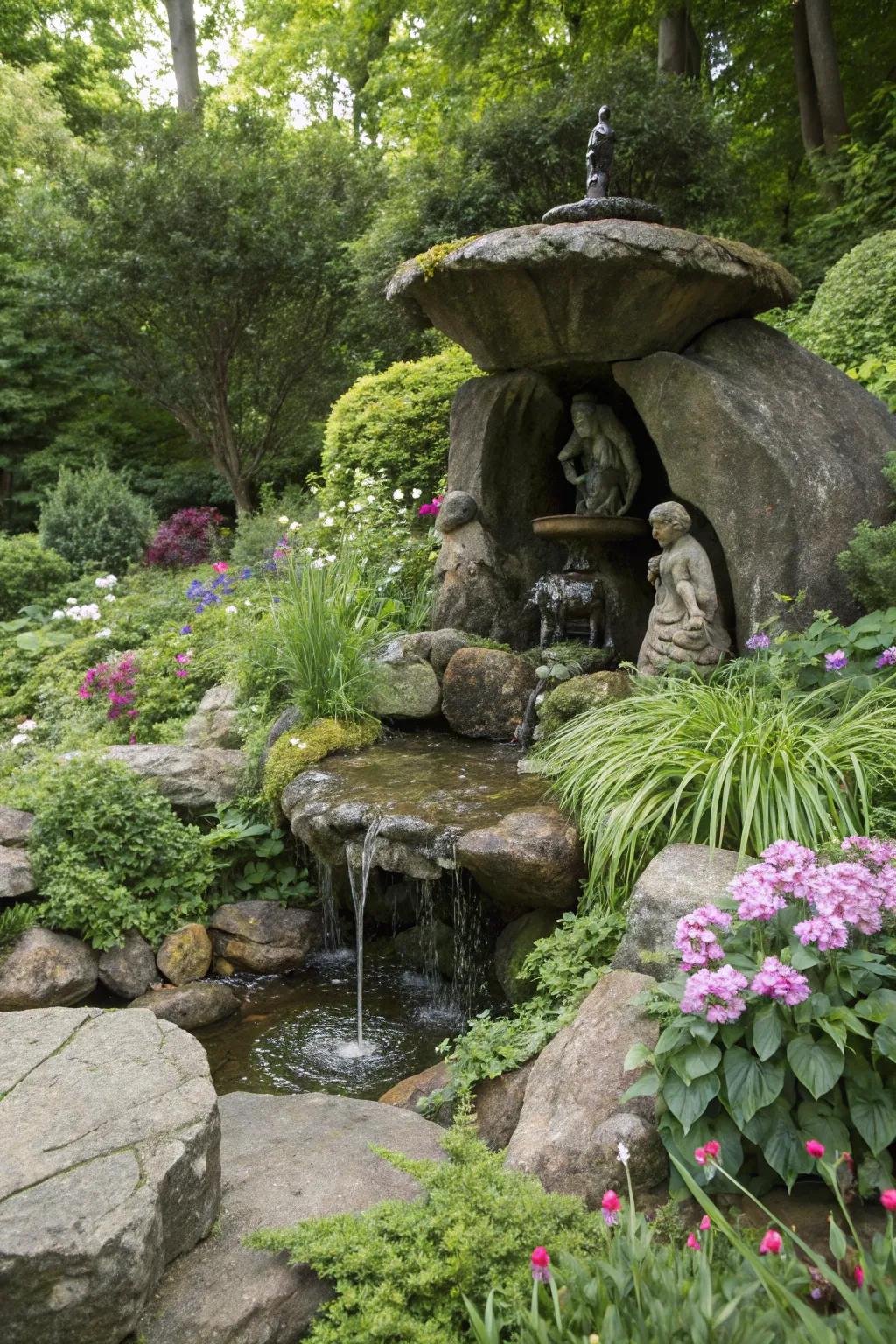 Hidden treasures add an element of surprise to this fountain.