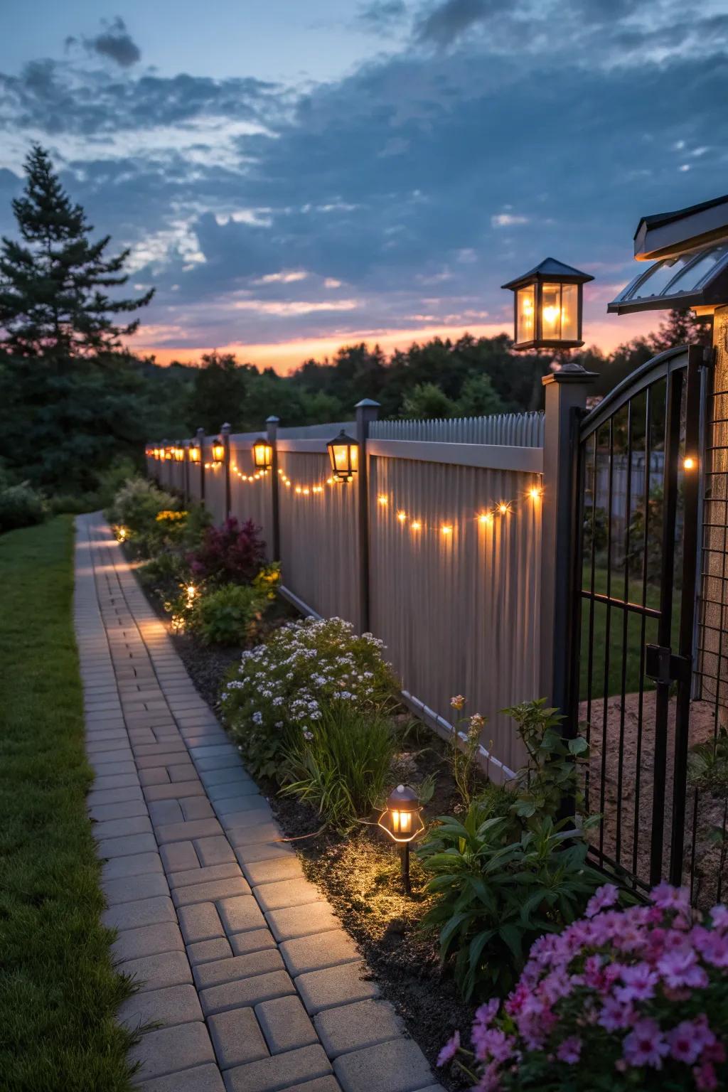 Solar lights create a warm and welcoming atmosphere.