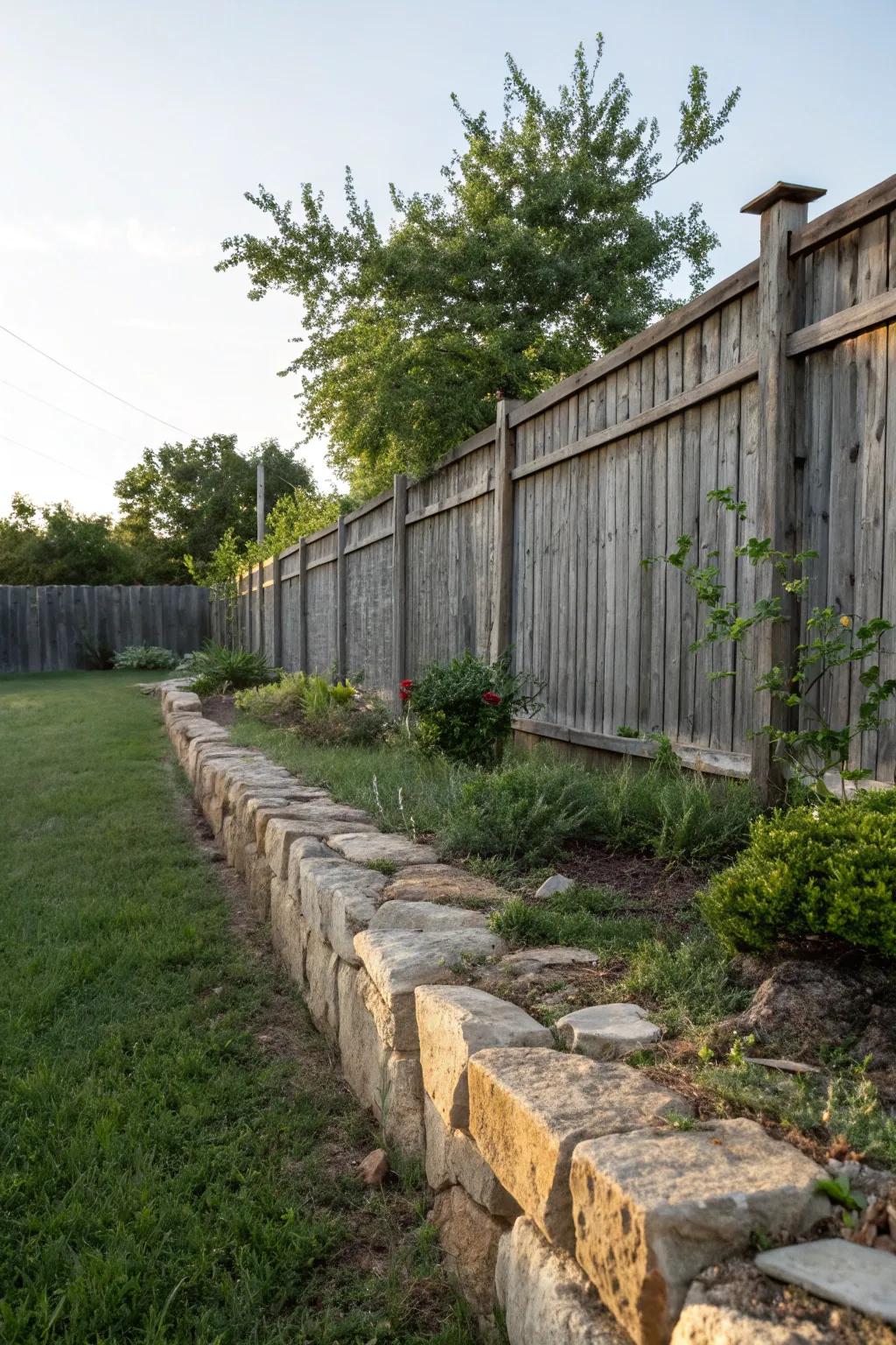 Natural stone edging adds a clean, polished look to your fence line.