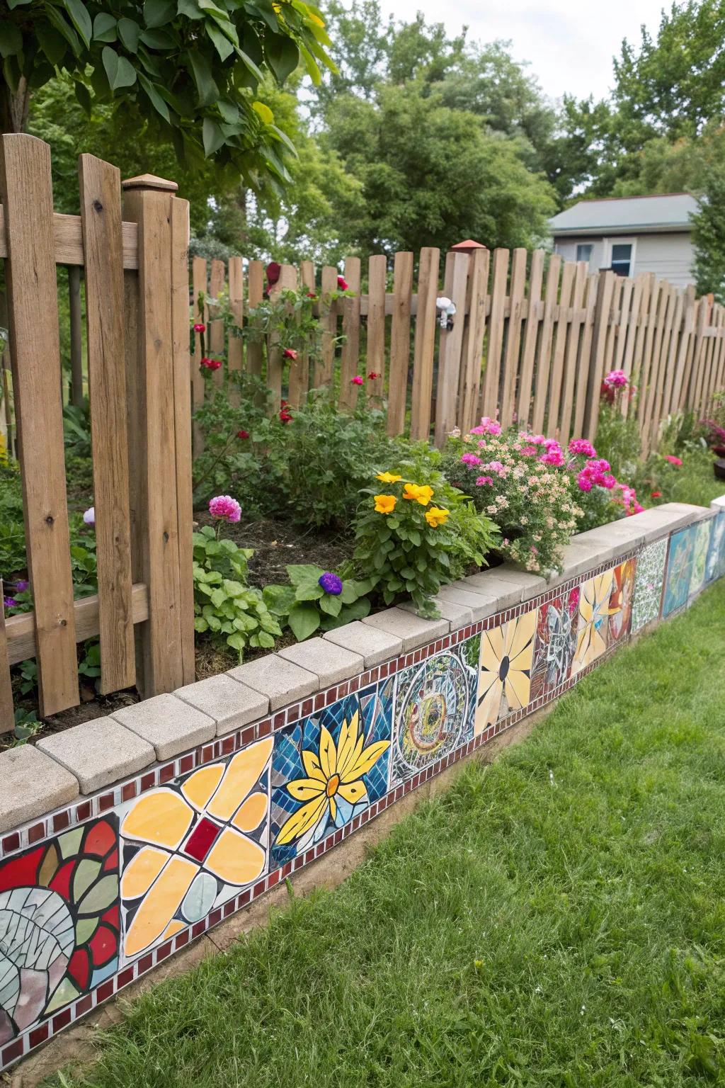 A mosaic tile border adds personality and color to your fence.