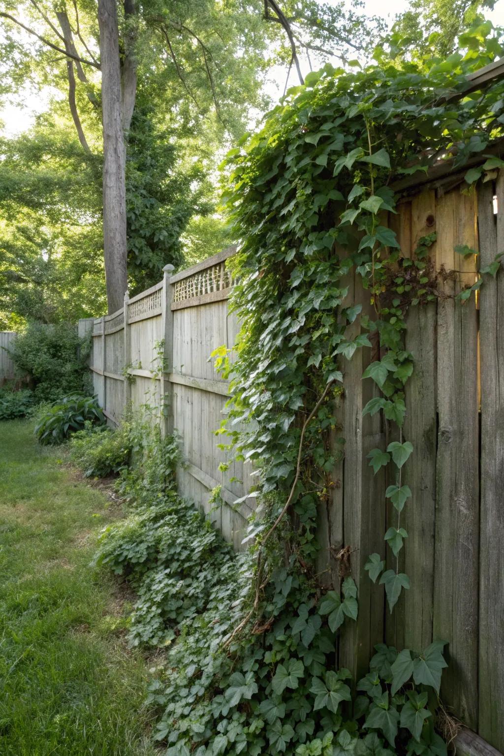 Climbing vines create a romantic, lush vertical garden.