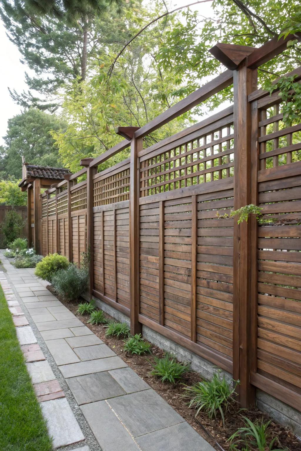 A blend of ipe wood and trellis offers both light and privacy.