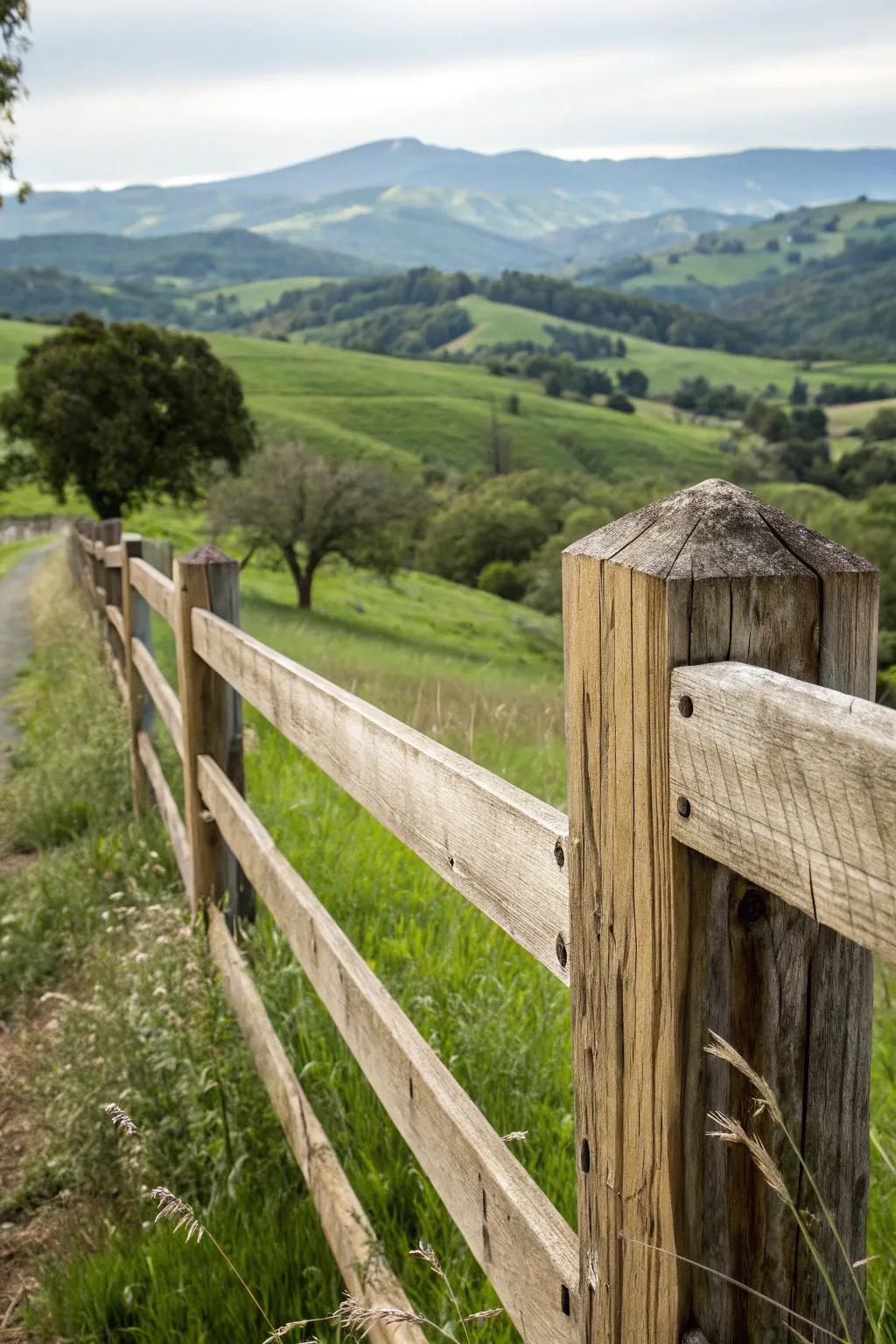 A rustic ipe wood fence with natural grain adds timeless charm.