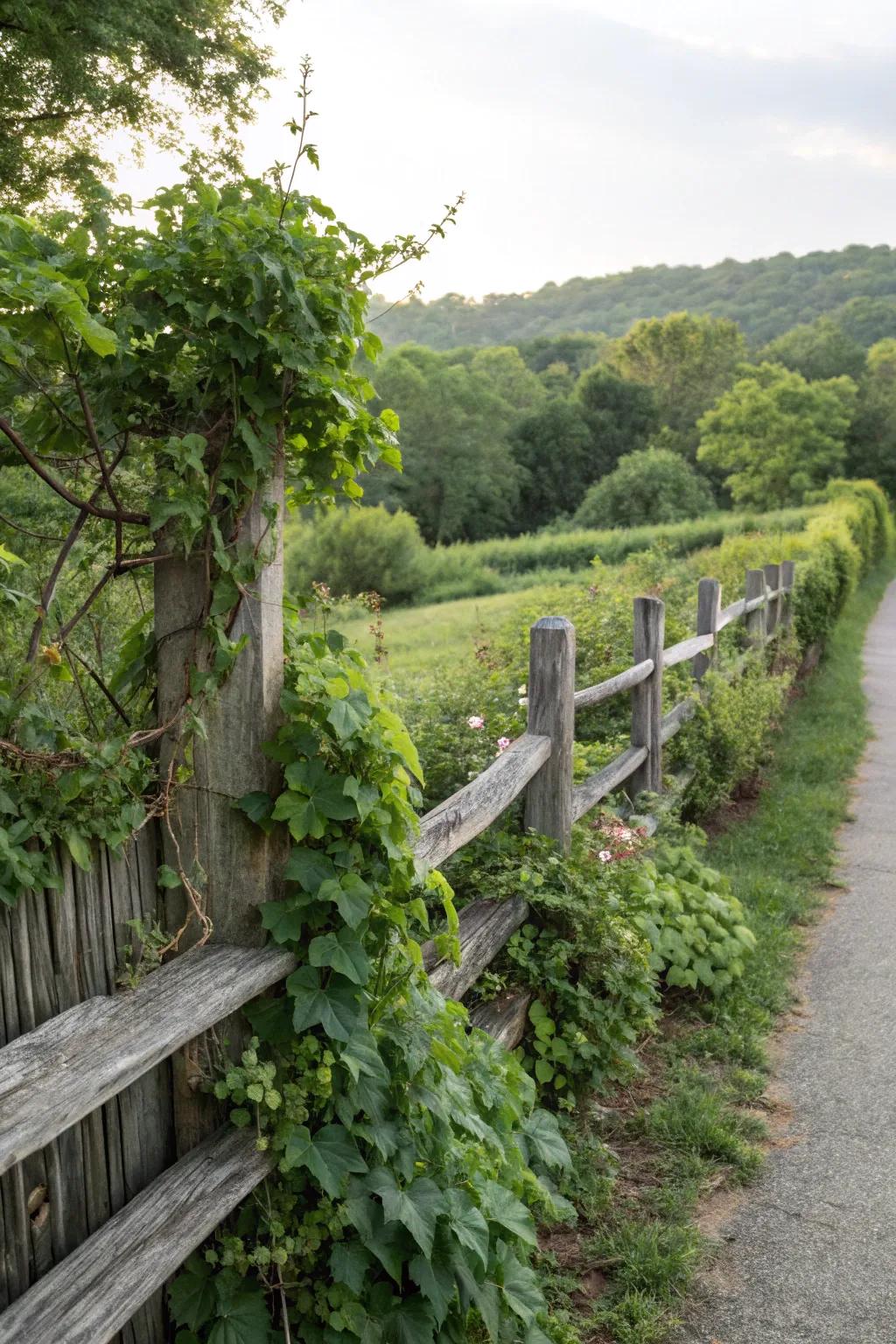 Natural elegance shines through with this ipe wood fence surrounded by greenery.