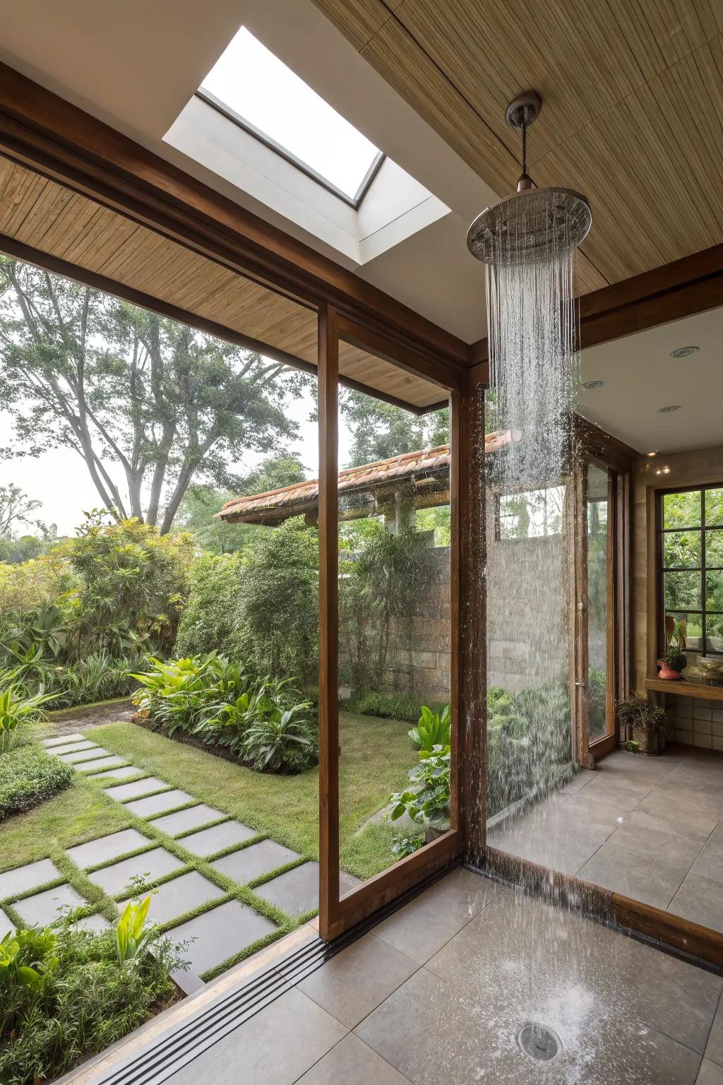 An open-air shower with elegant natural light.