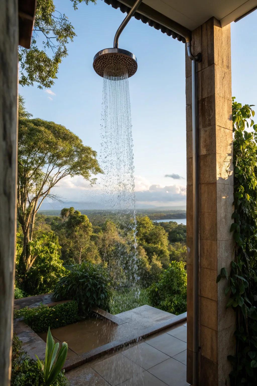 A liberating open-air shower under the sky.