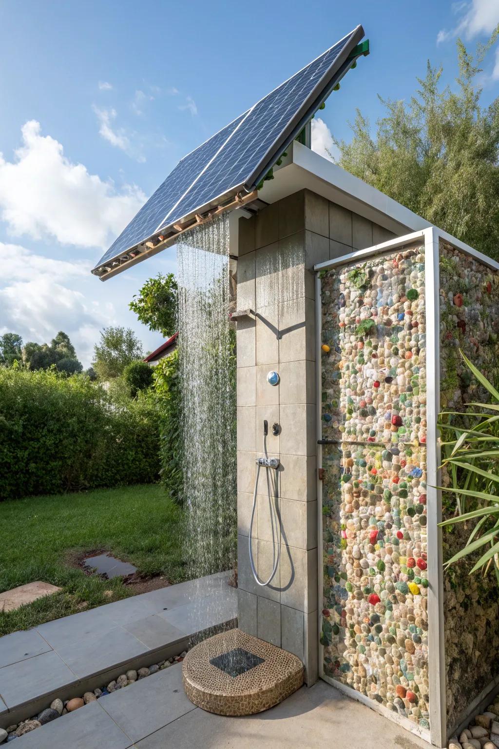 An eco-friendly oasis with sustainable elements.
