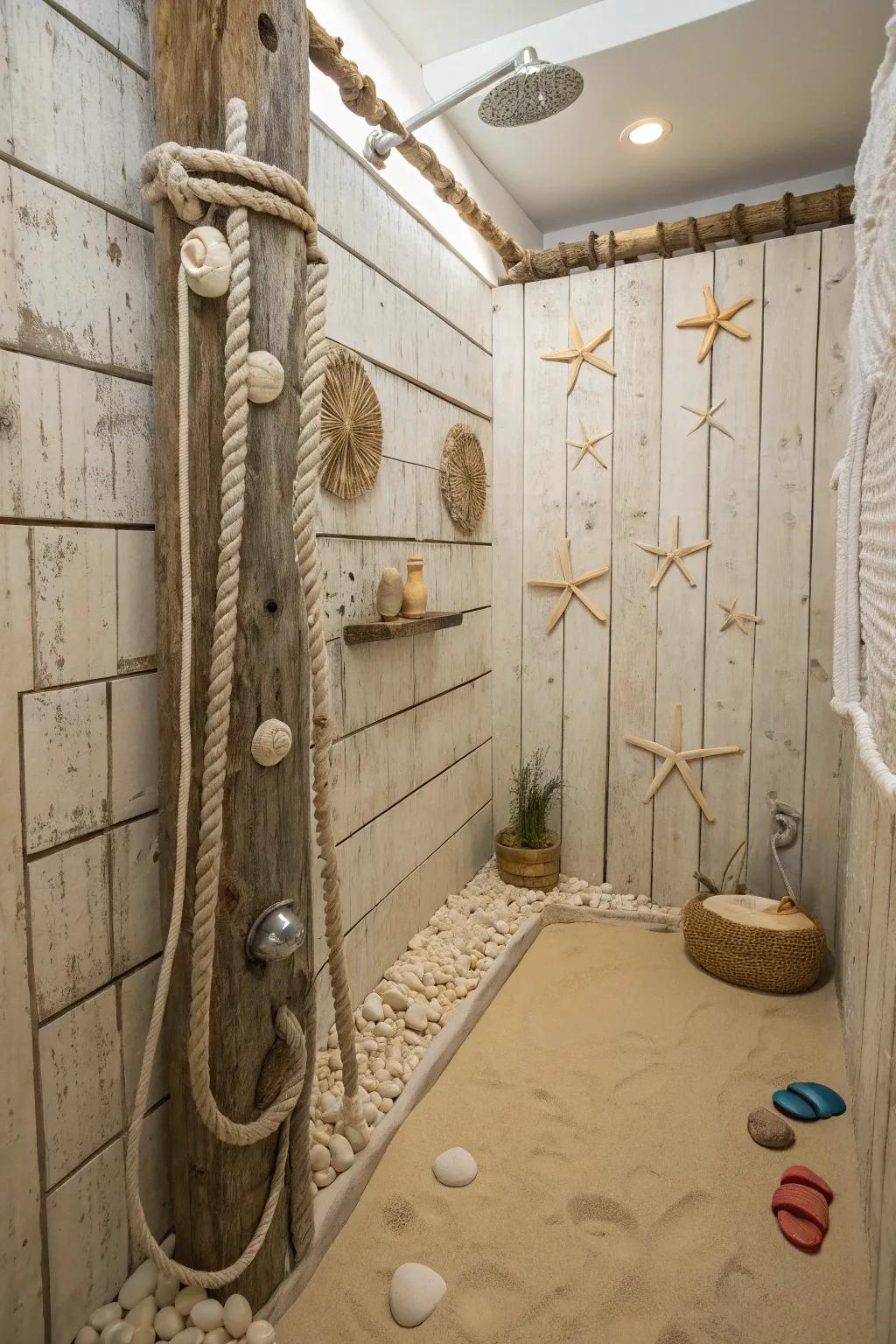 A beachside escape shower with nautical charm.