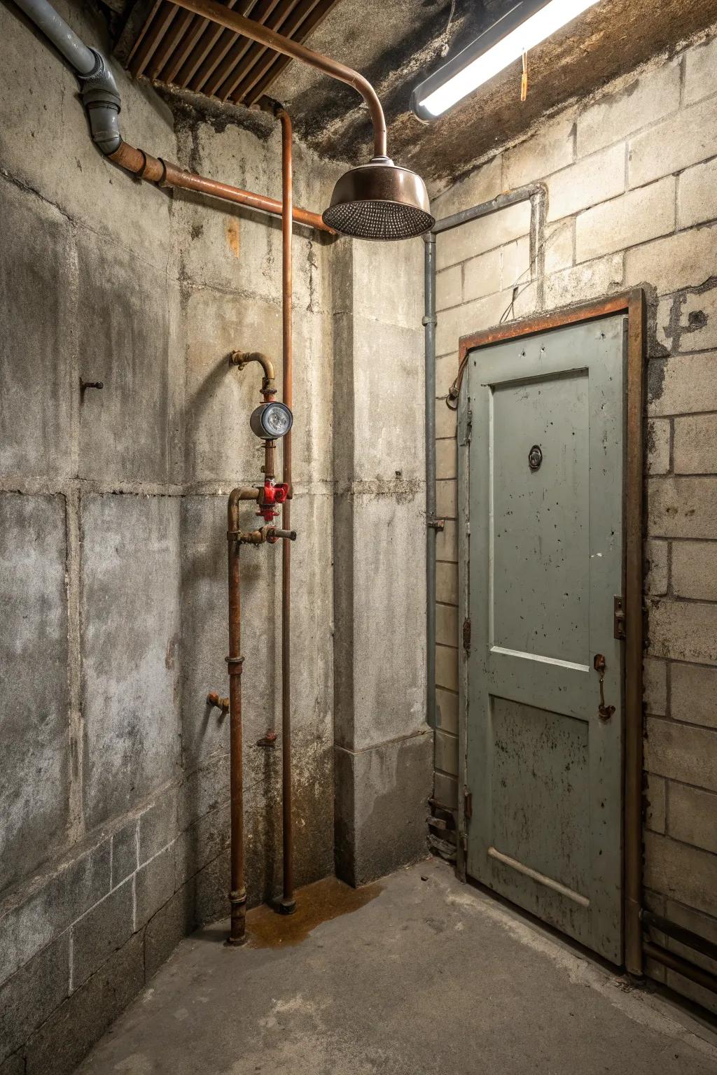 An industrial chic shower with bold design.