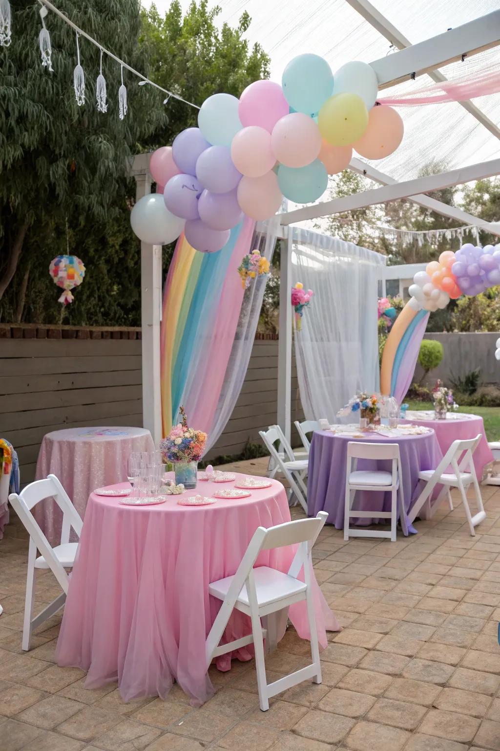 Color-coordinated seating enhances the party's theme.