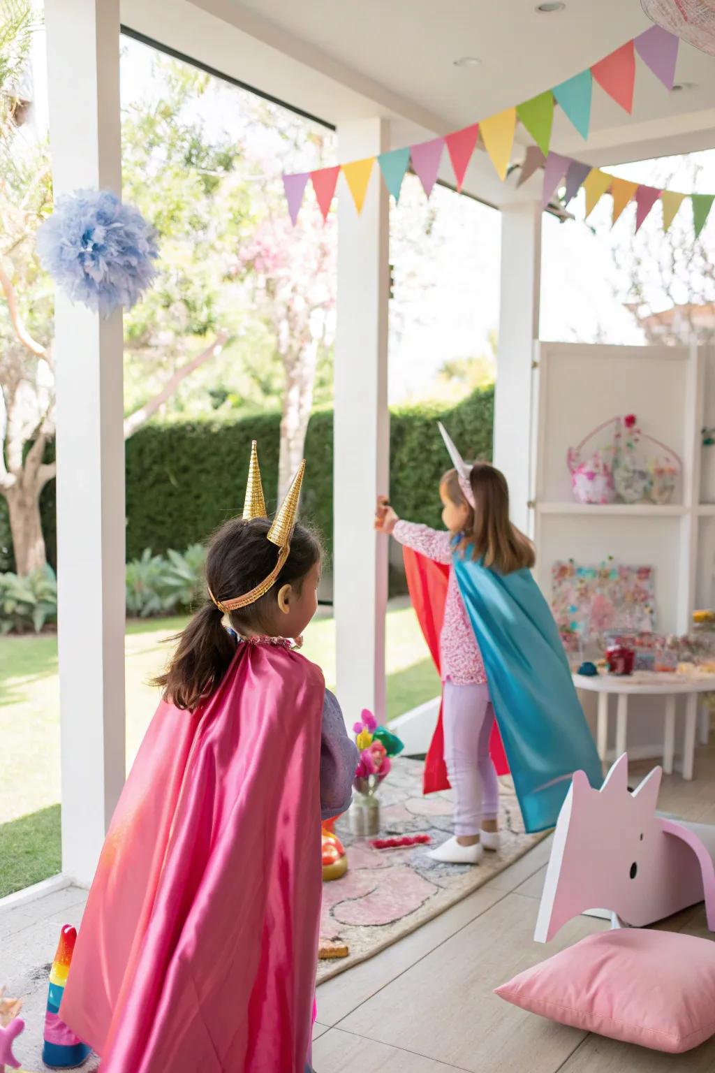 A unicorn costume corner lets kids immerse in the theme.